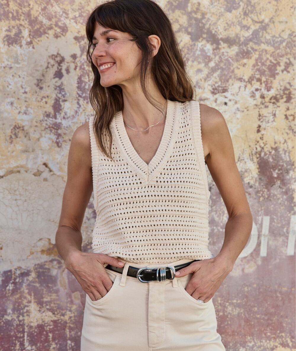 Marine Layer Sweater Vest Medium Knit Cream Coastal Resort Beachy Montecito
